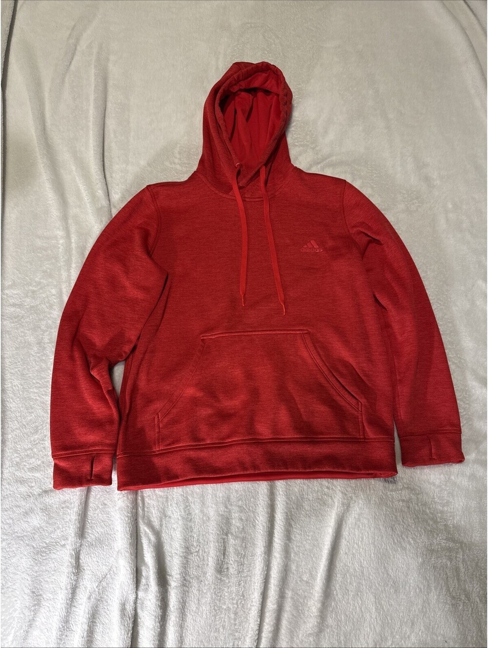 Adidas Mens Hoodie Size M Red ClimaWarm Fleece Pullover Casual (2055)